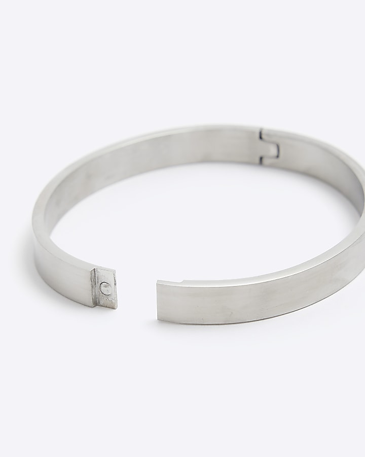 Silver steel bangle bracelet