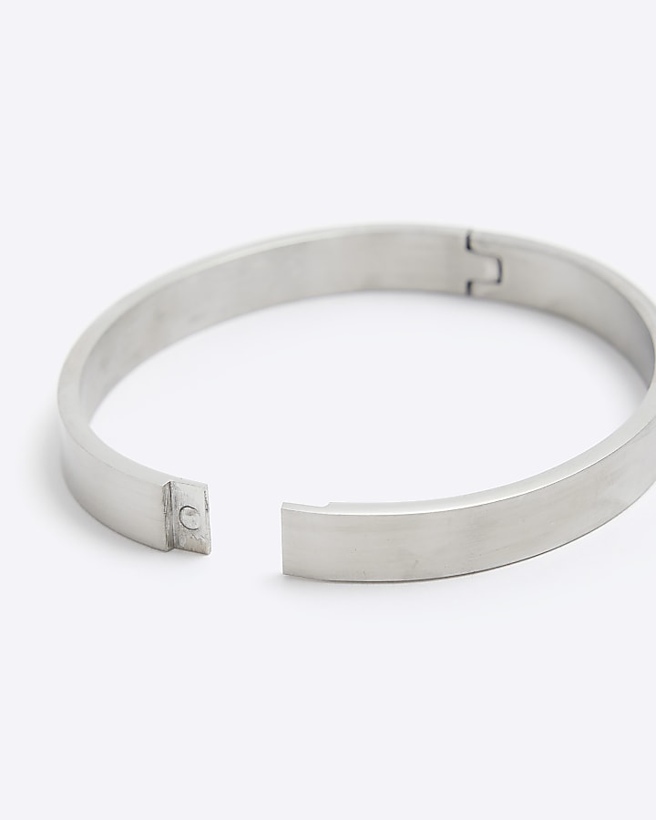 Silver steel bangle bracelet River Island