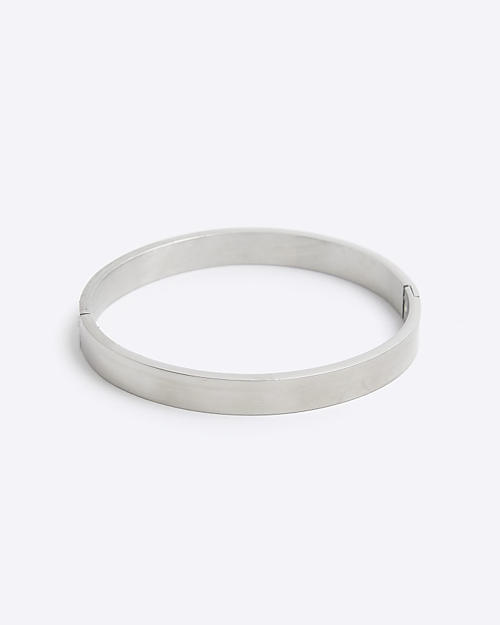 Silver steel bangle bracelet