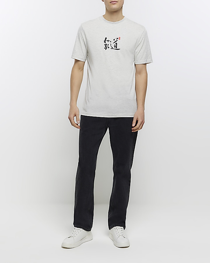 Grey slim fit Japanese spine graphic t-shirt