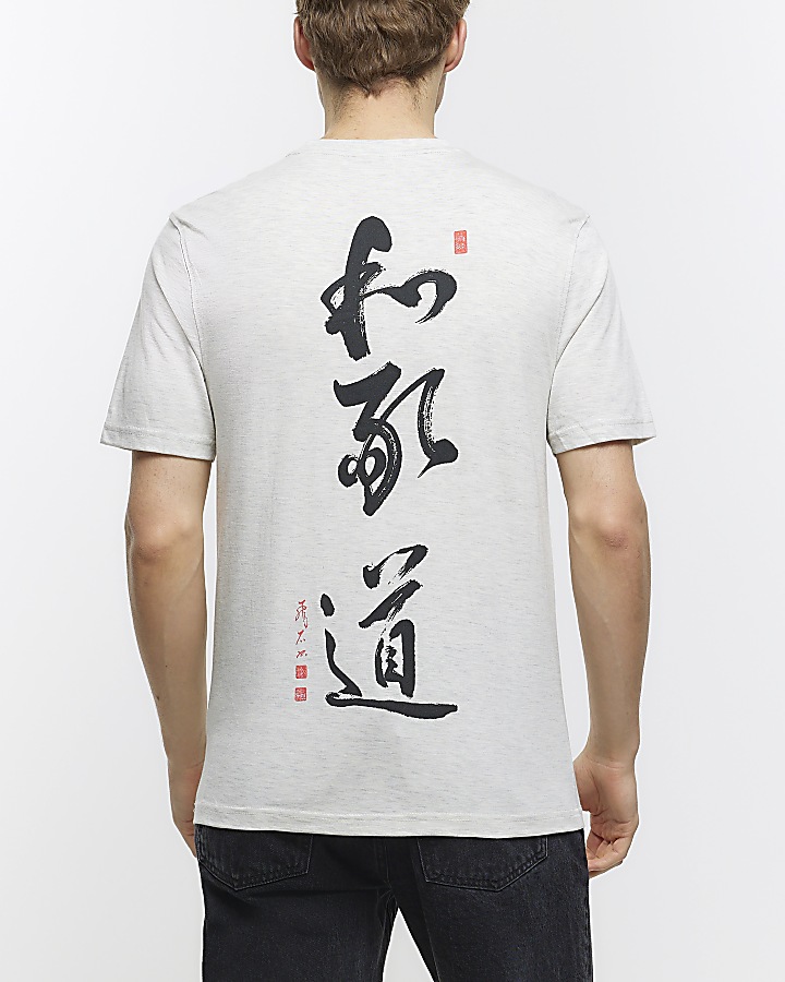 Grey slim fit Japanese spine graphic t-shirt