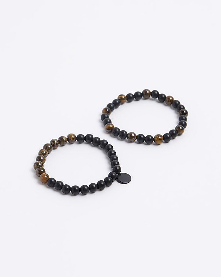 2PK brown beaded bracelet