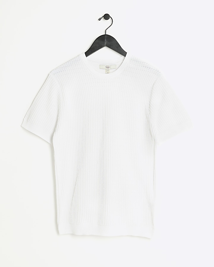 White muscle fit brick knit t-shirt