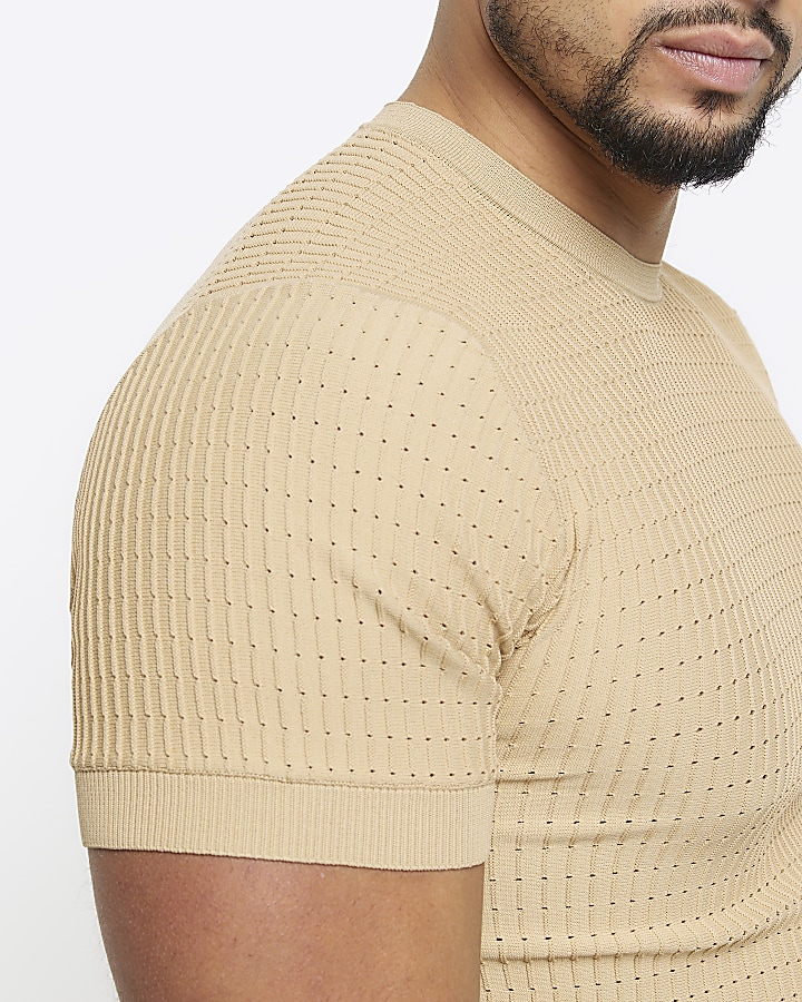 Stone muscle fit brick knit t-shirt