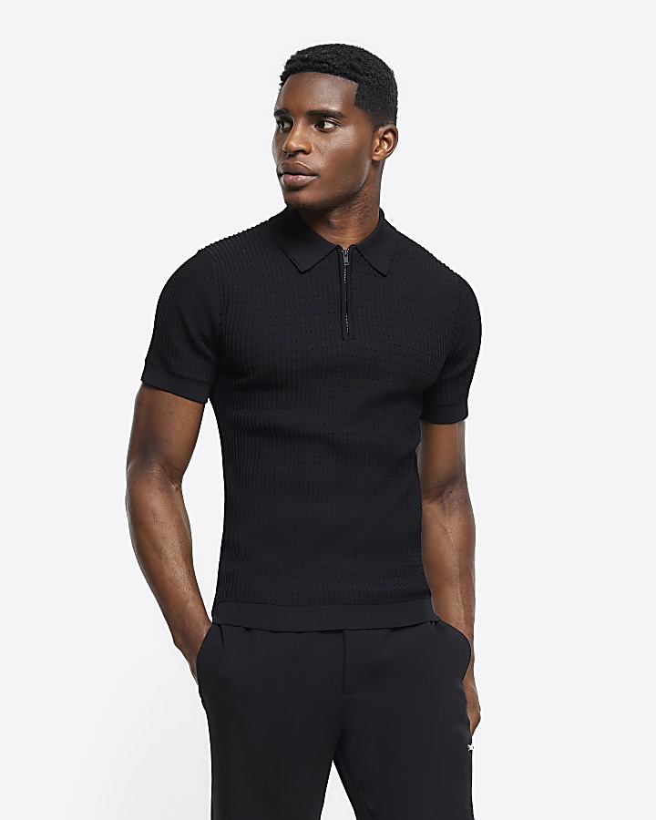 Black muscle shop fit polo