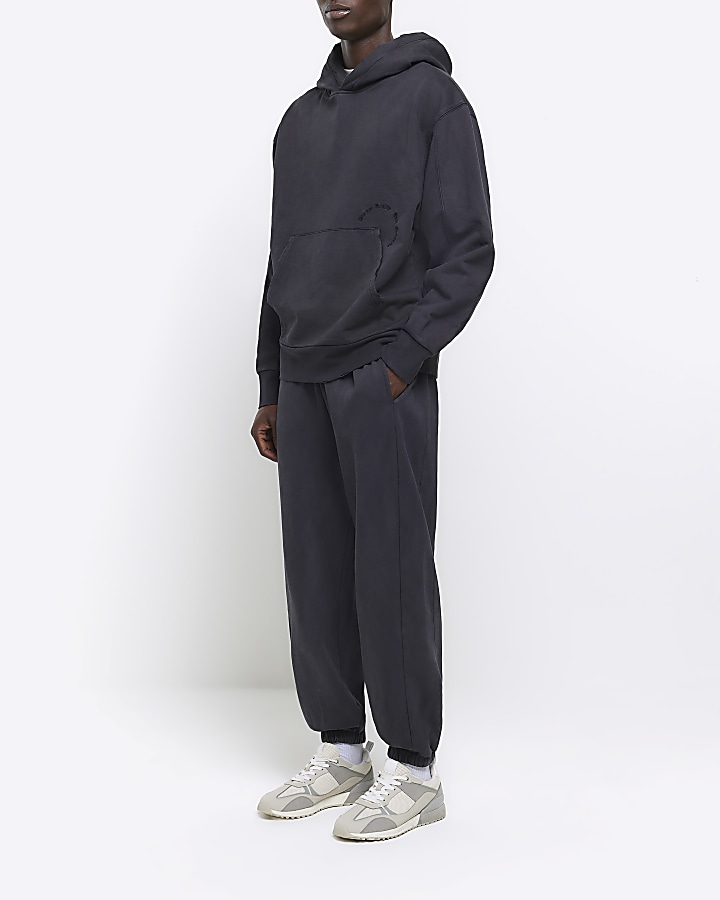 Washed black oversized fit joggers | River Island