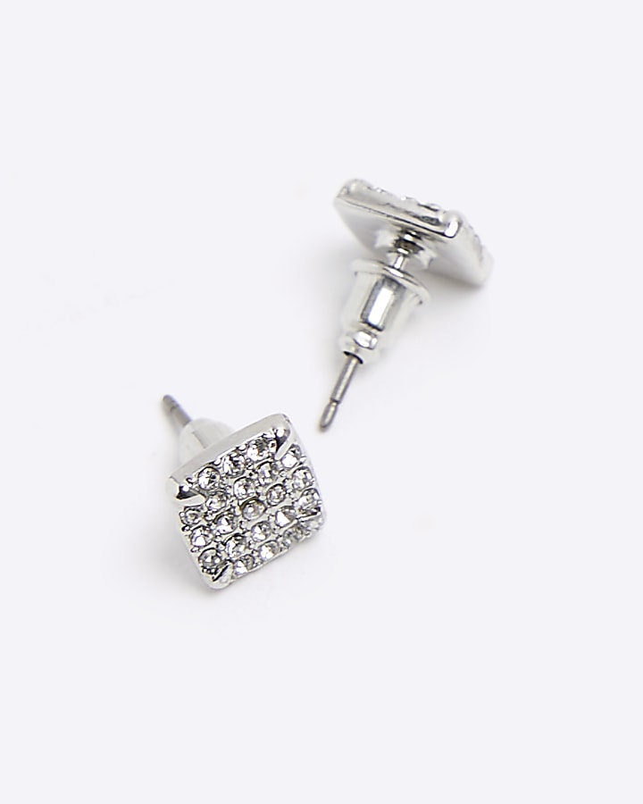 Silver colour diamante stud earrings