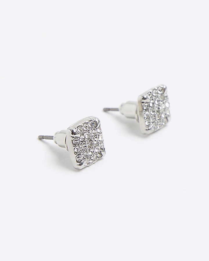 Silver colour diamante stud earrings