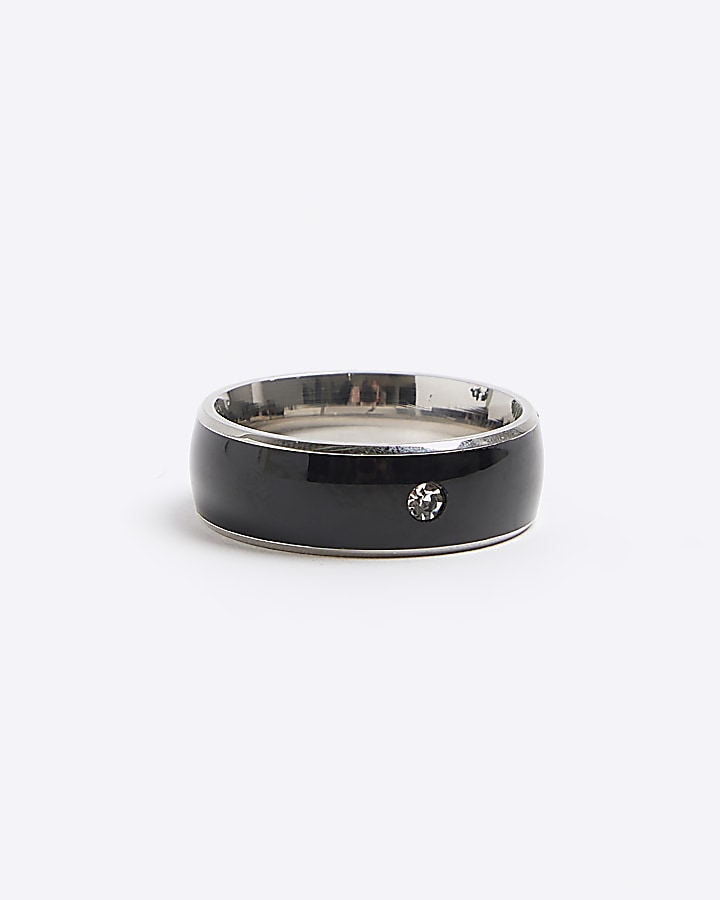 Black stainless steel diamante ring