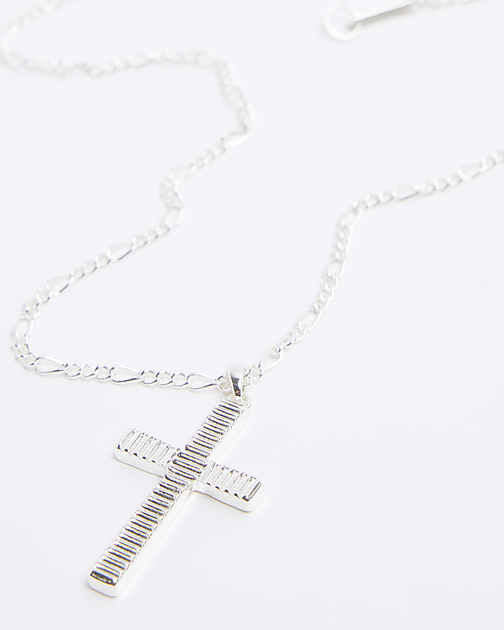Silver plated textured cross necklace