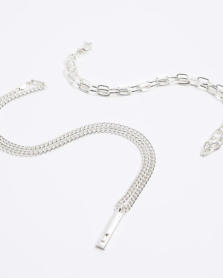 2PK silver colour pendant necklace