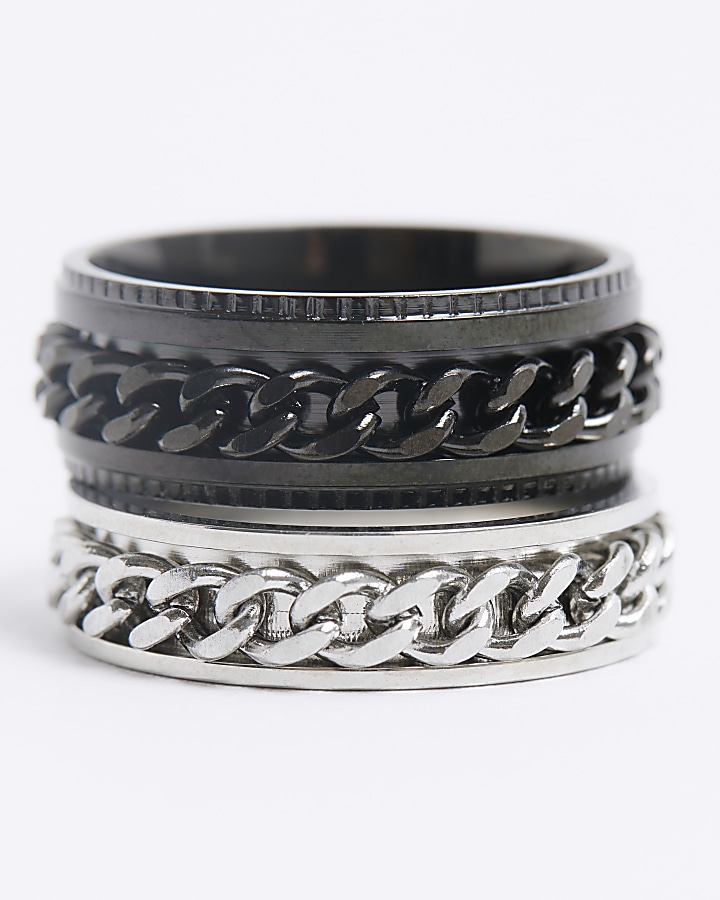 2PK black stainless steel chain rings