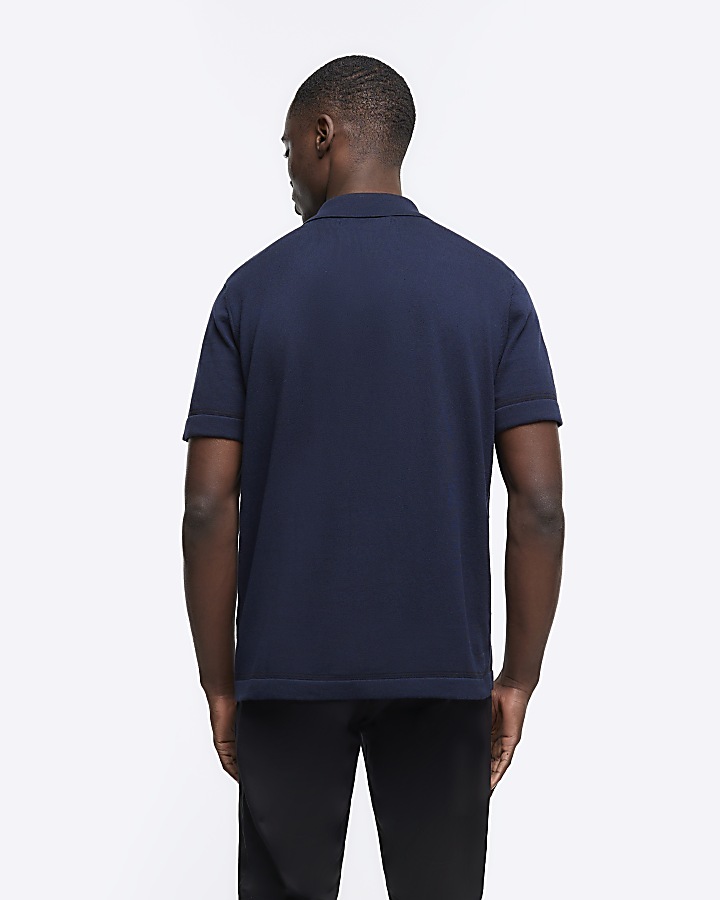Navy Slim Fit Embroidered Shirt