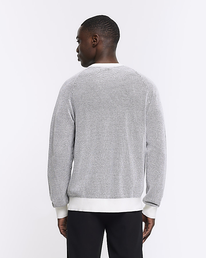 White regular fit knit textured jumper