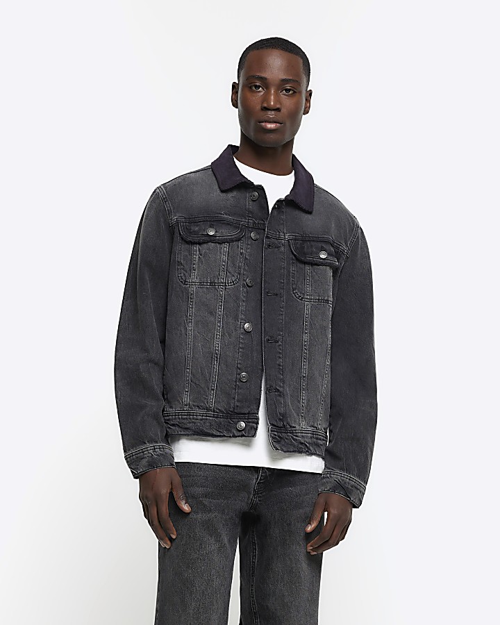 Mens denim jacket with best sale corduroy collar