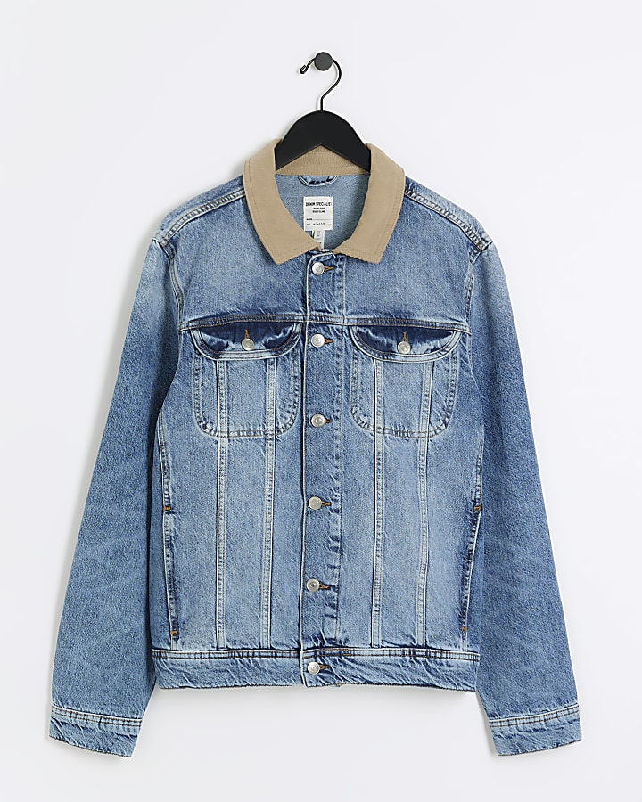 Blue regular corduroy collar denim jacket River Island