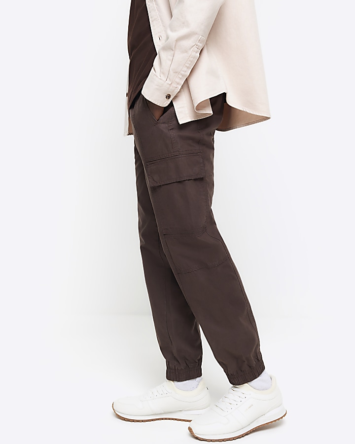 Brown regular fit seam cargo trousers