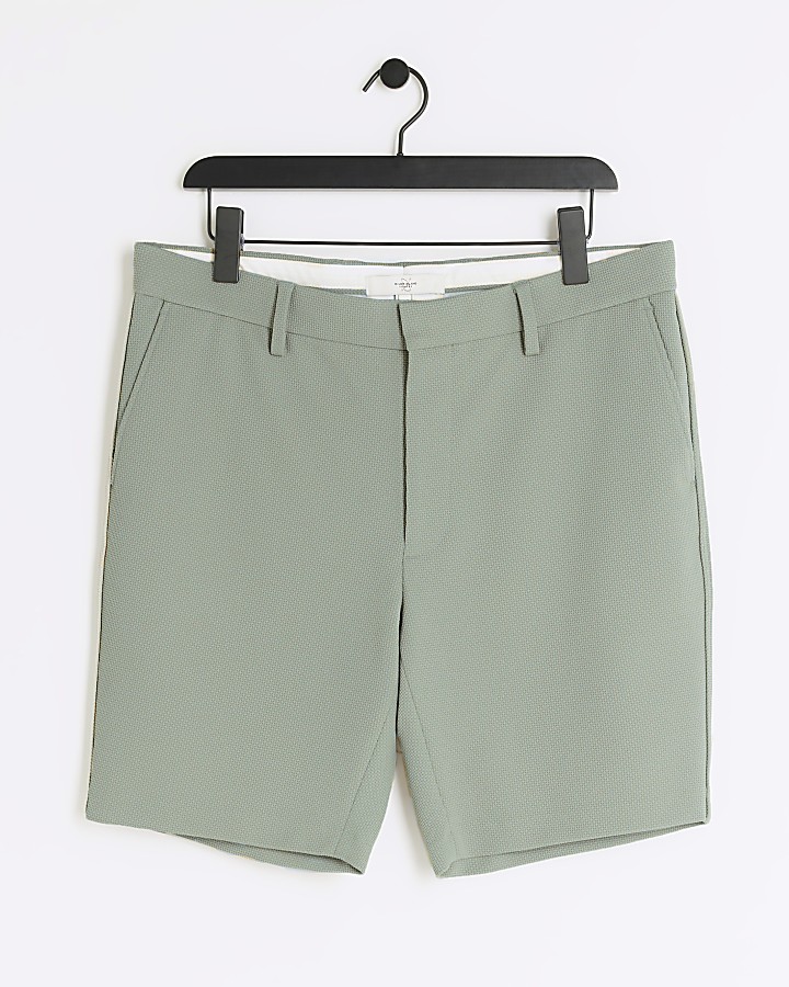 Green slim fit waffle shorts