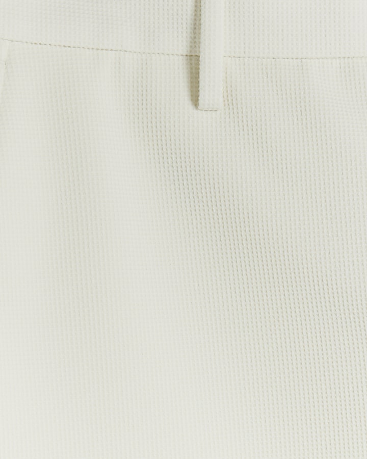 White slim fit waffle shorts