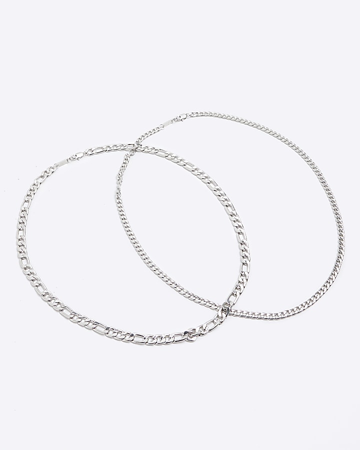 2PK silver colour chain necklace