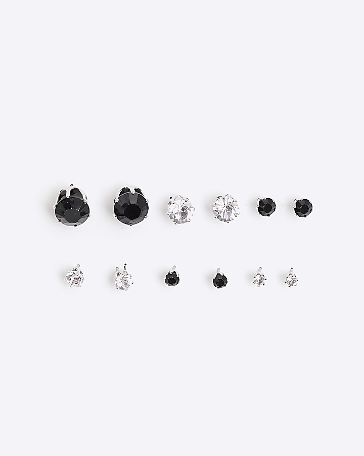 6PK silver colour stud earrings