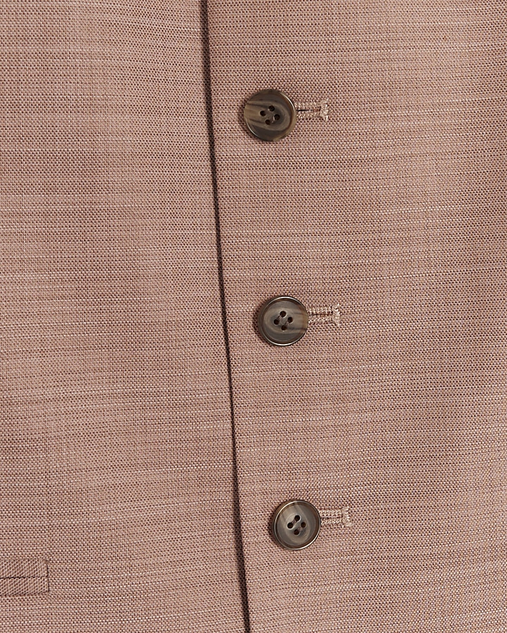 Pink slim fit textured waistcoat