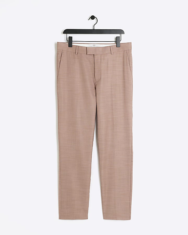 Pink slim fit textured suit trousers