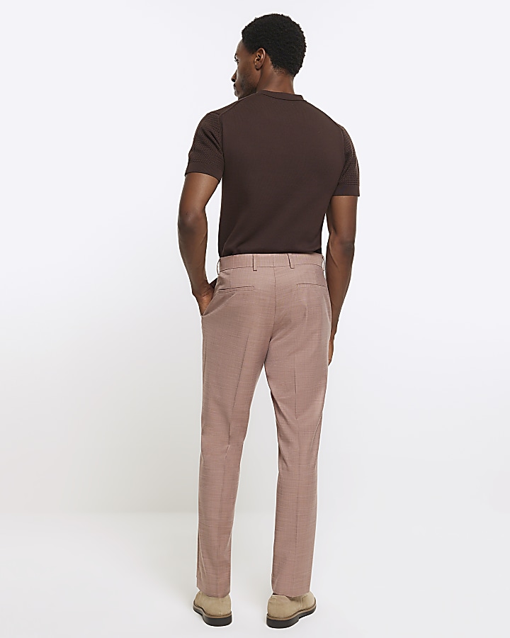 Pink slim fit textured suit trousers