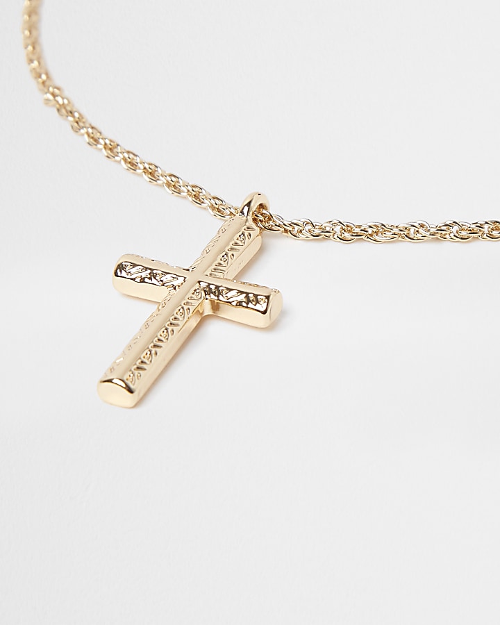 Gold Colour Cross Pendant Necklace