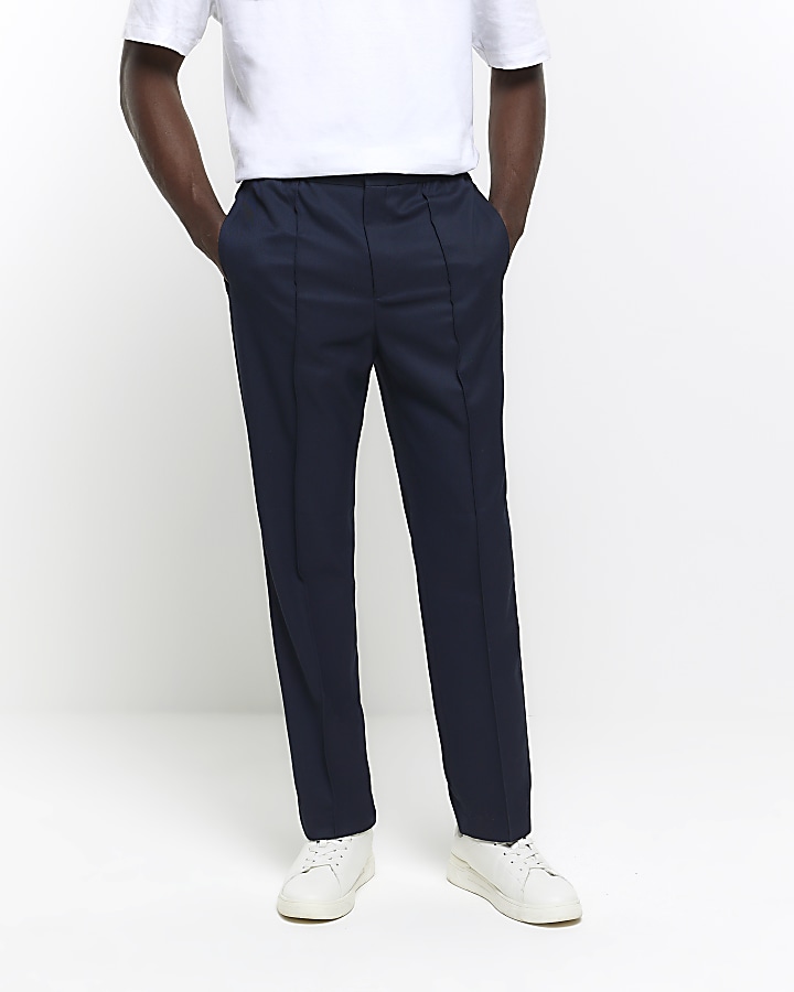 Navy slim fit smart joggers River Island