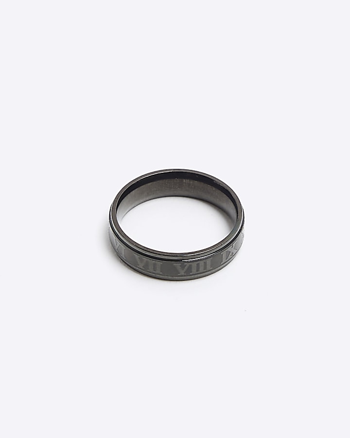 Black stainless steel roman band ring
