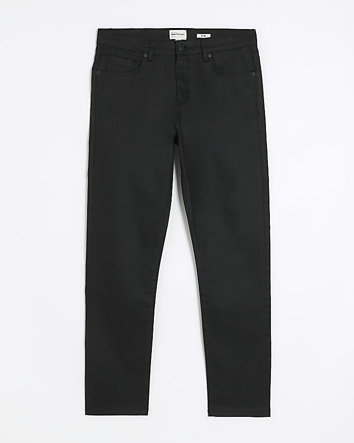 Black slim fit coated jeans