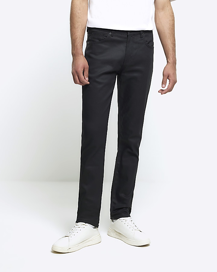 Black slim fit coated jeans