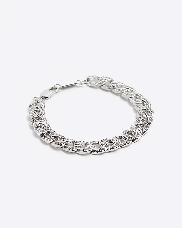 Silver colour chain diamante bracelet River Island