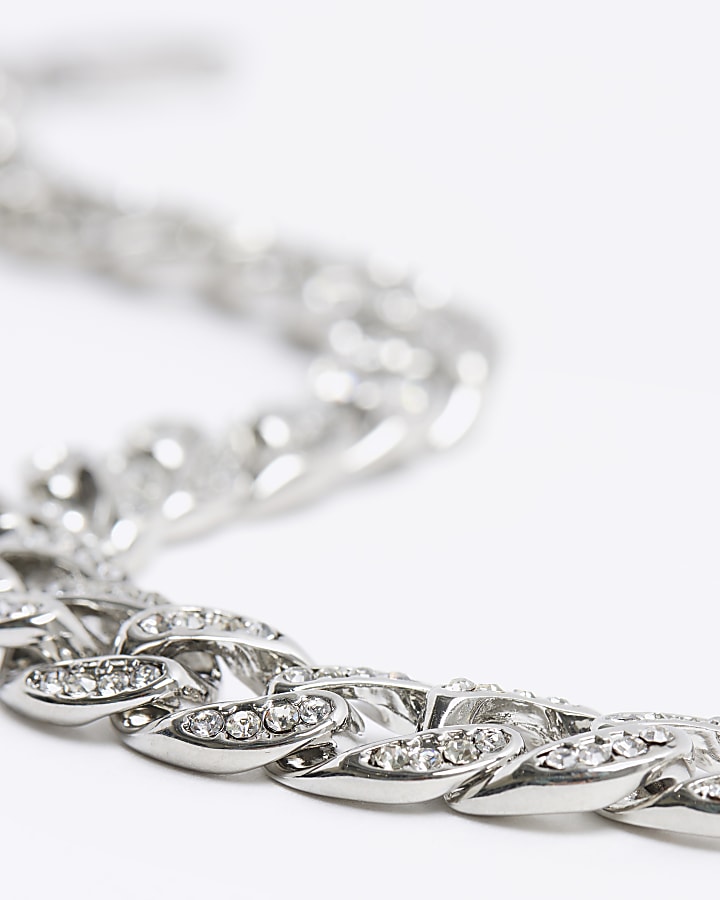 Silver colour chain diamante bracelet
