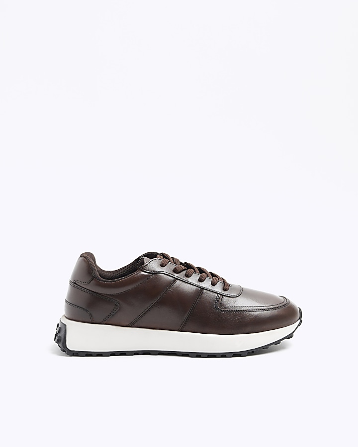 Brown leather smart trainers