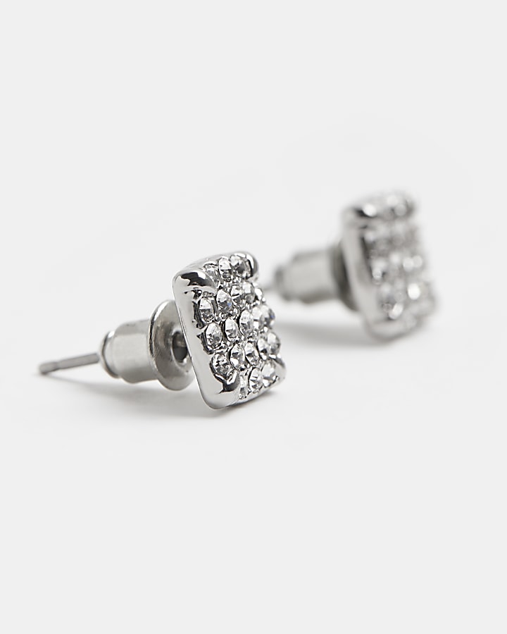Silver colour square stud earrings