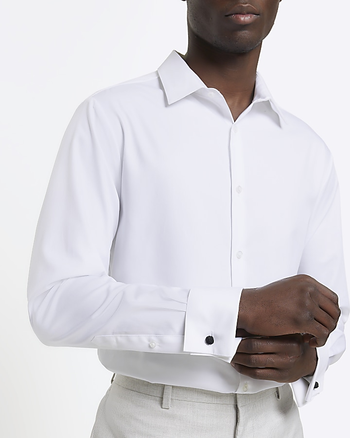 White slim fit double cuff smart shirt