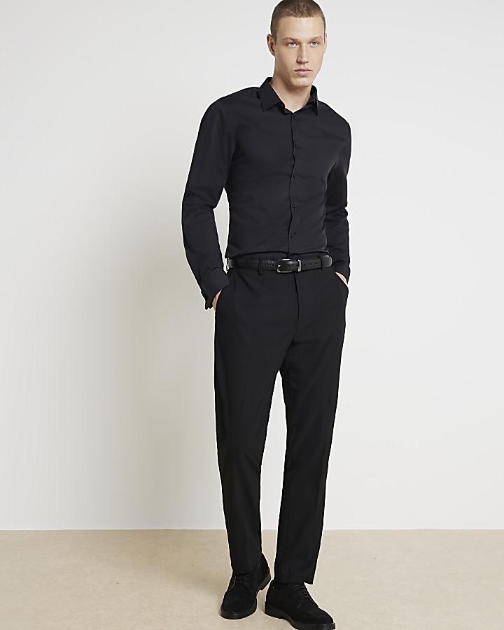 Black slim fit double cuff smart shirt