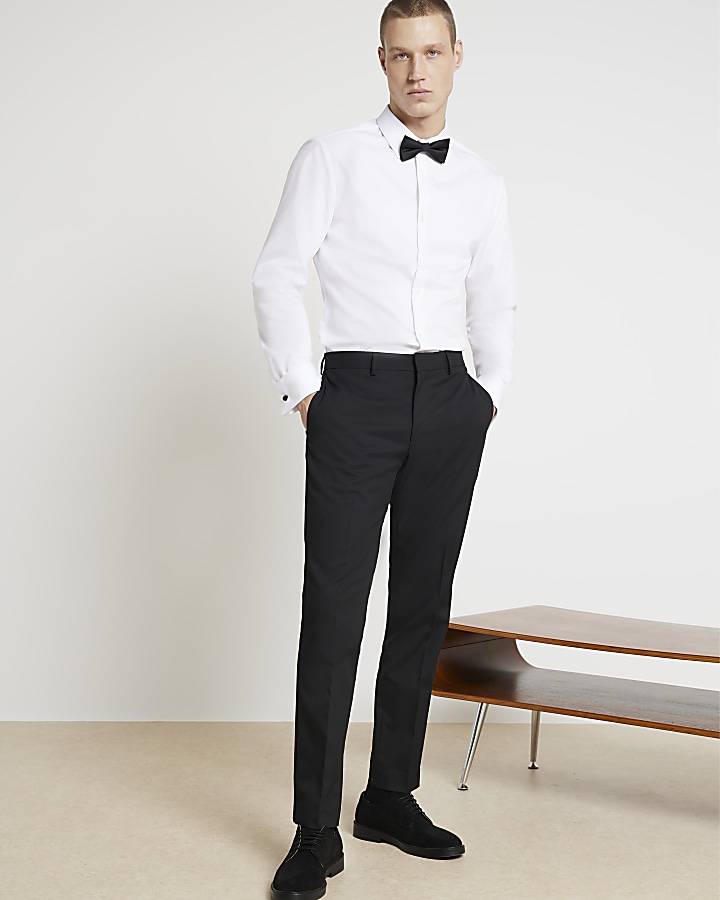 White slim fit double cuff smart shirt River Island