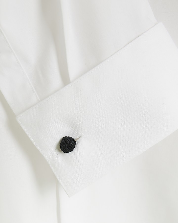 White slim fit double cuff smart shirt | River Island