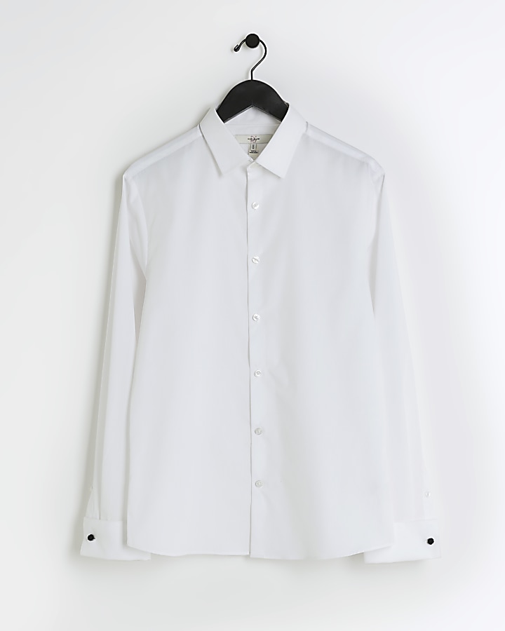 White slim fit double cuff smart shirt