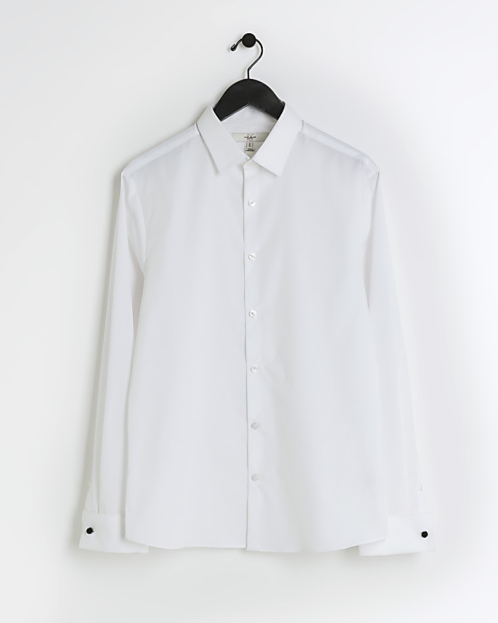 White slim fit double cuff smart shirt River Island