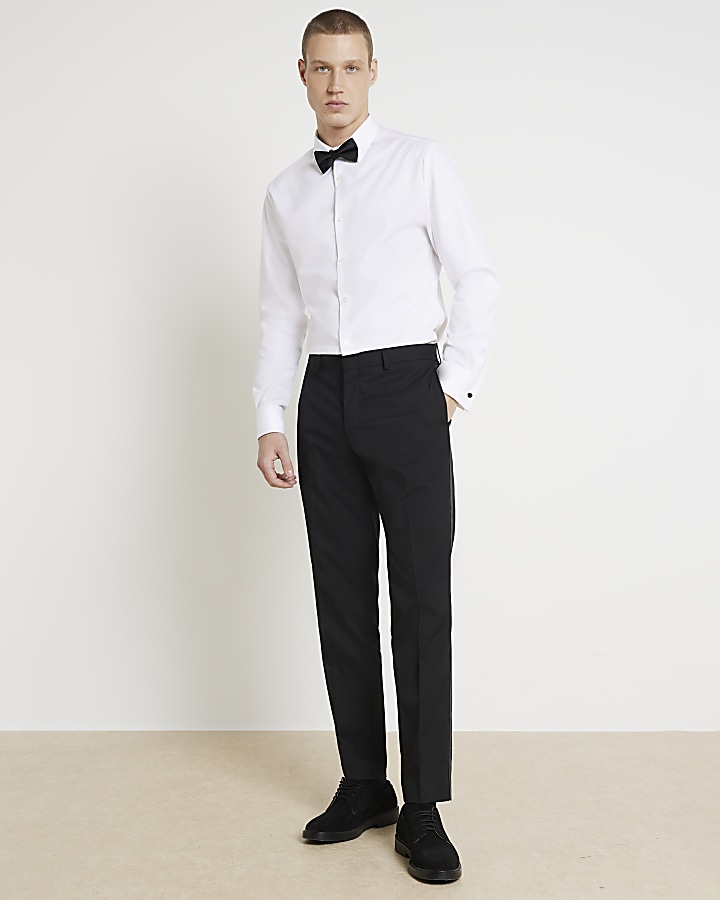 White slim fit double cuff smart shirt River Island