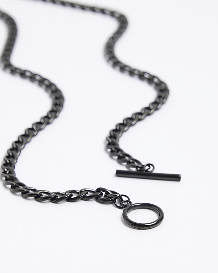 Black stainless steel T bar necklace