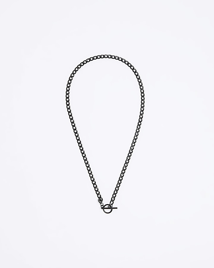 Black stainless steel T bar necklace