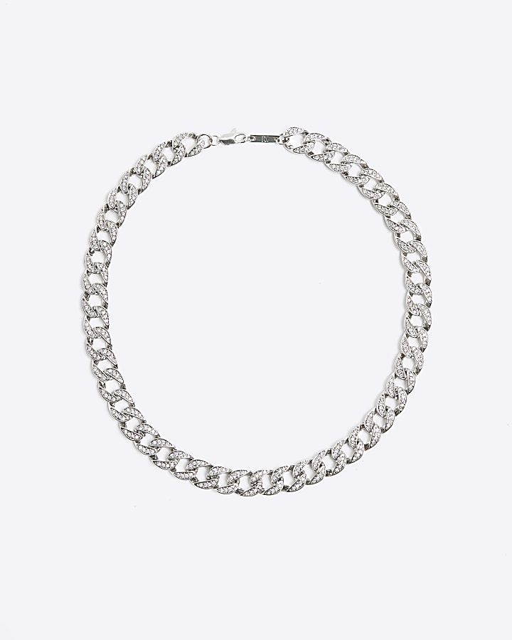 Silver colour diamante chain necklace