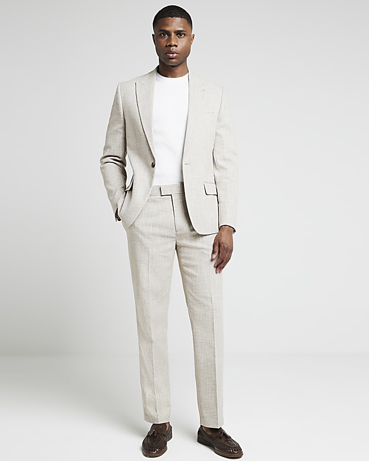 Beige slim fit texture suit trousers | River Island