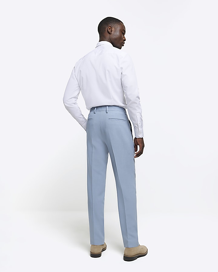 Blue slim fit textured suit trousers