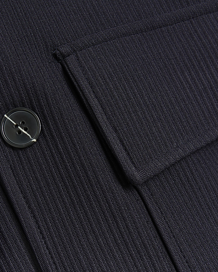 Navy regular fit plisse harrington jacket